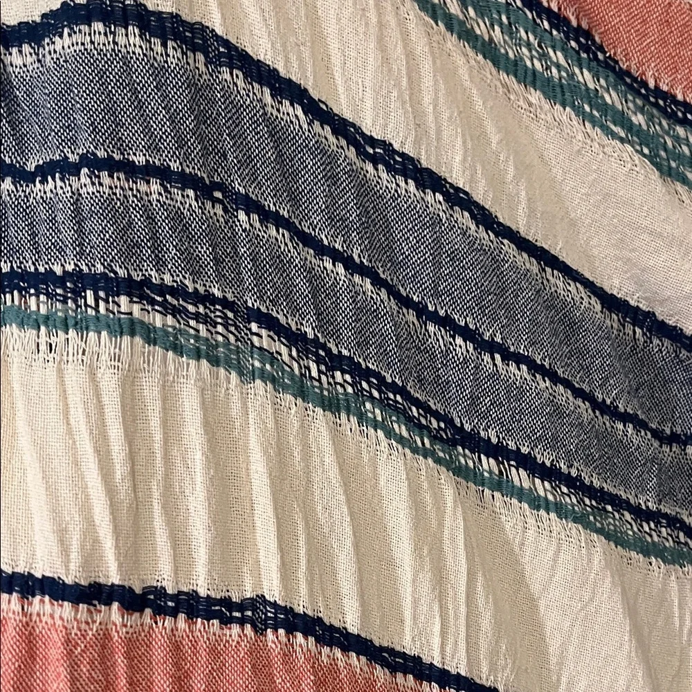 Cost Plus World Market Striped Fringe Wrap in Cream, Blue, Pink, Teal